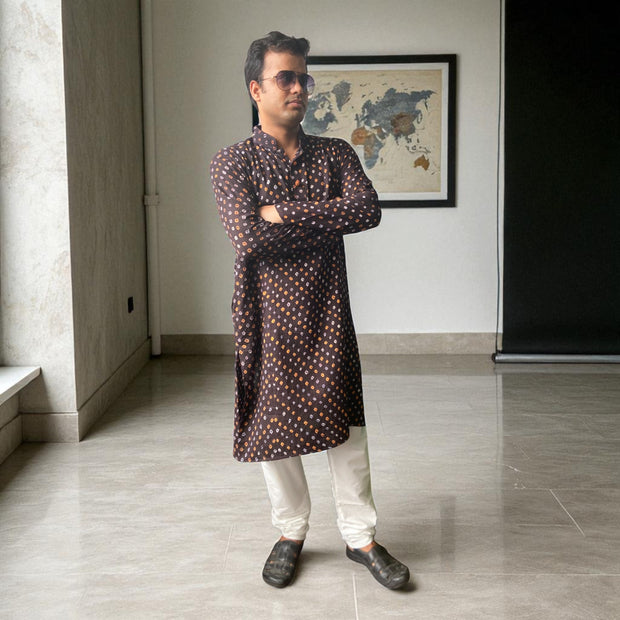 Brown Bandhani Cotton Kurta