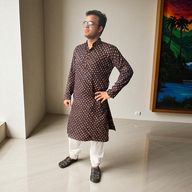 Brown Bandhani Cotton Kurta