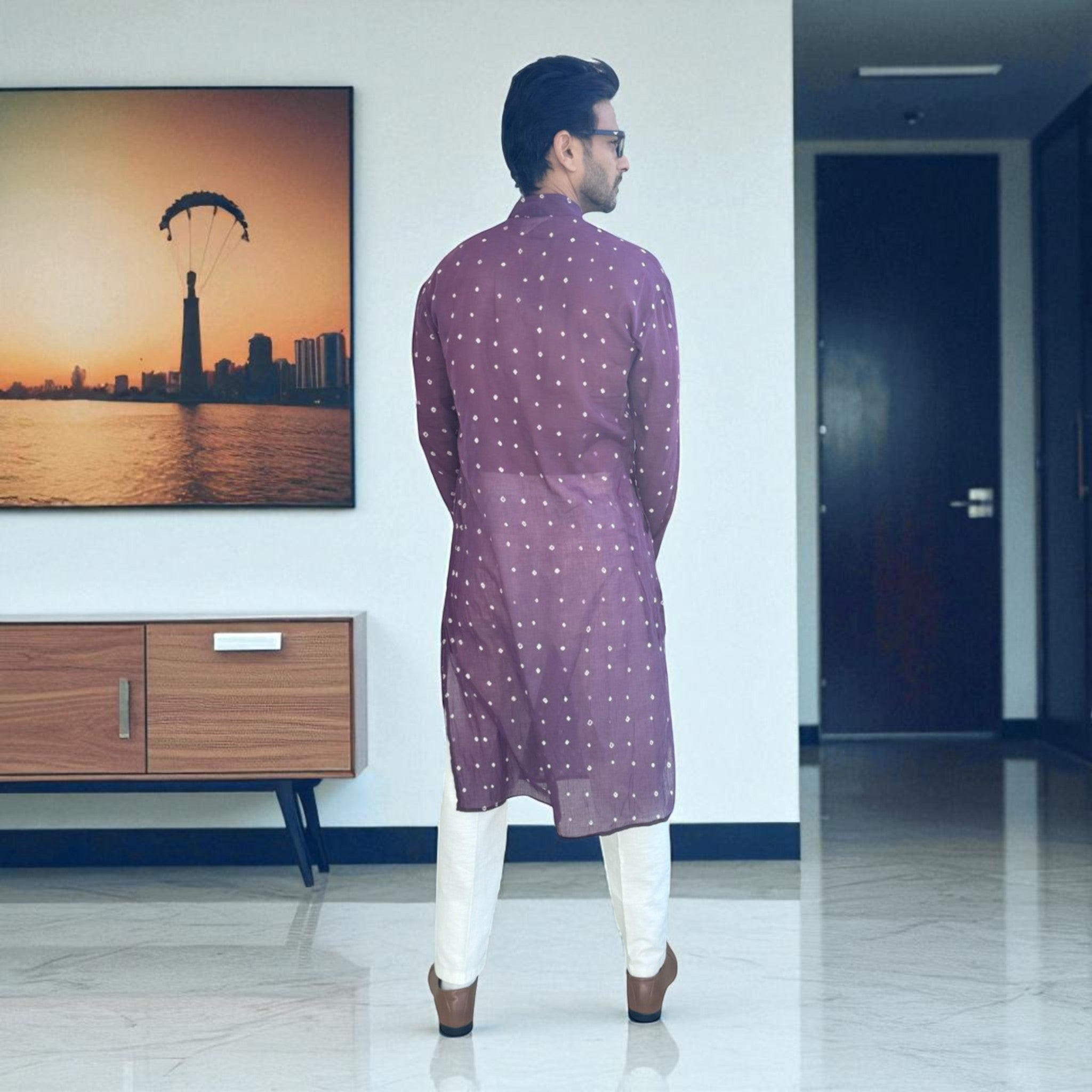 Purple Bandhani Cotton Kurta