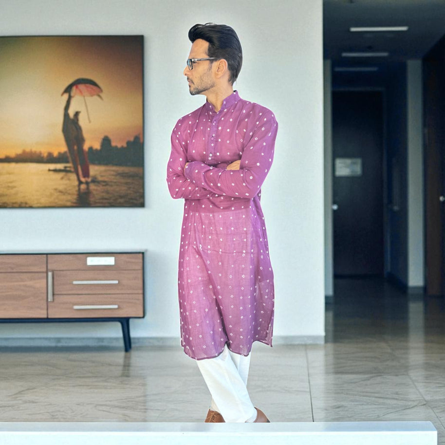 Purple Bandhani Cotton Kurta
