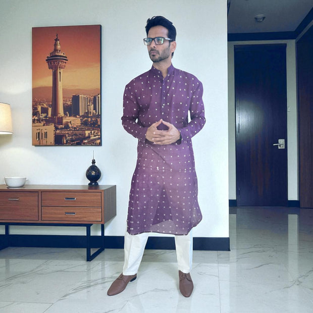 Purple Bandhani Cotton Kurta
