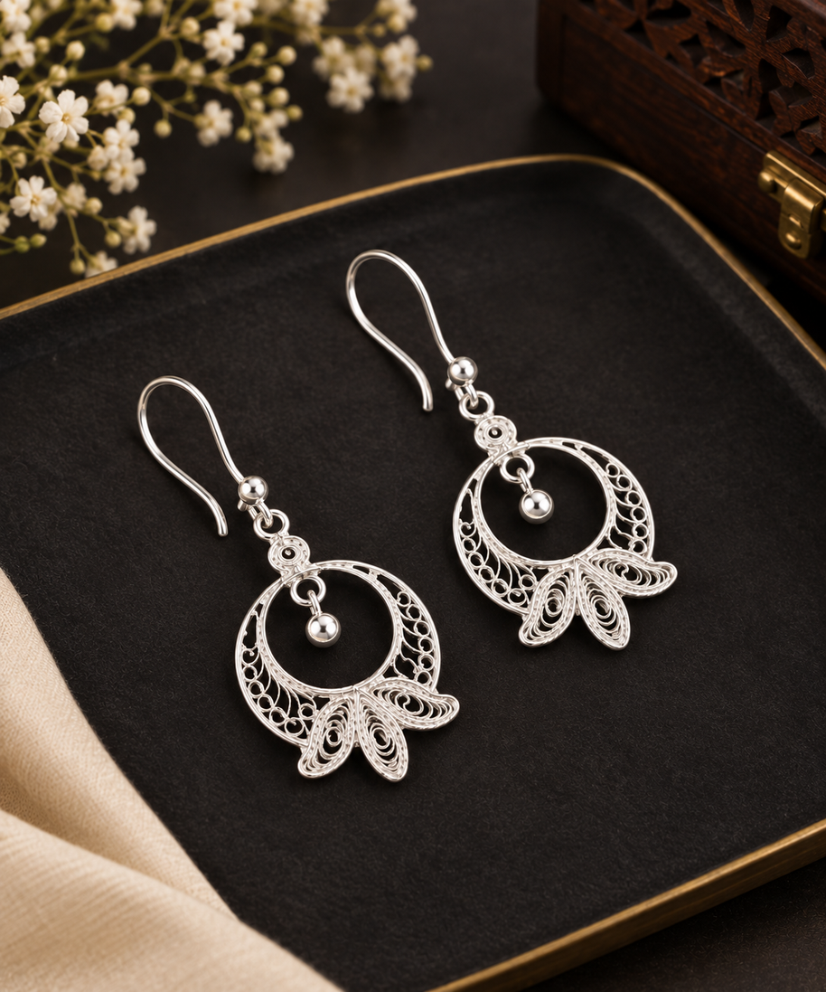 Floral Silver Filigree Earrings