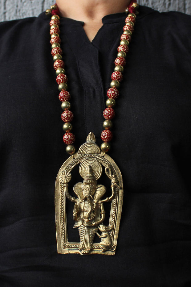 Designer Dhokra Brass Ganpati Necklace
