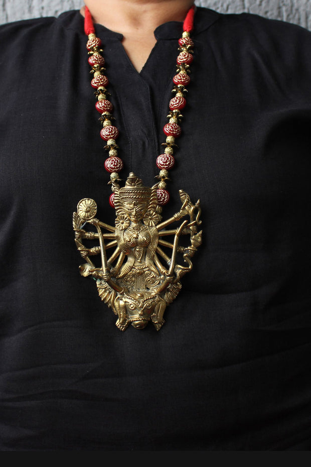 Designer Dhokra Brass Maa Durga Necklace