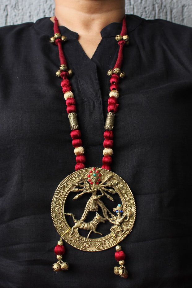 Designer Dhokra Brass Maa Durga Round Necklace