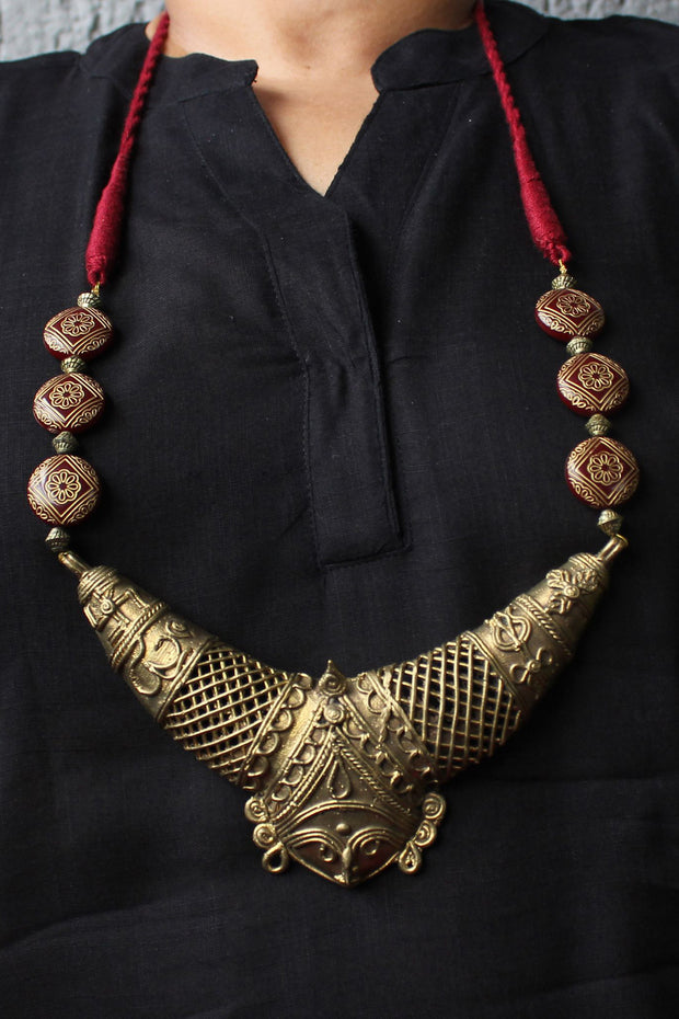 Designer Dhokra Brass Maa Kaali Hasli Necklace