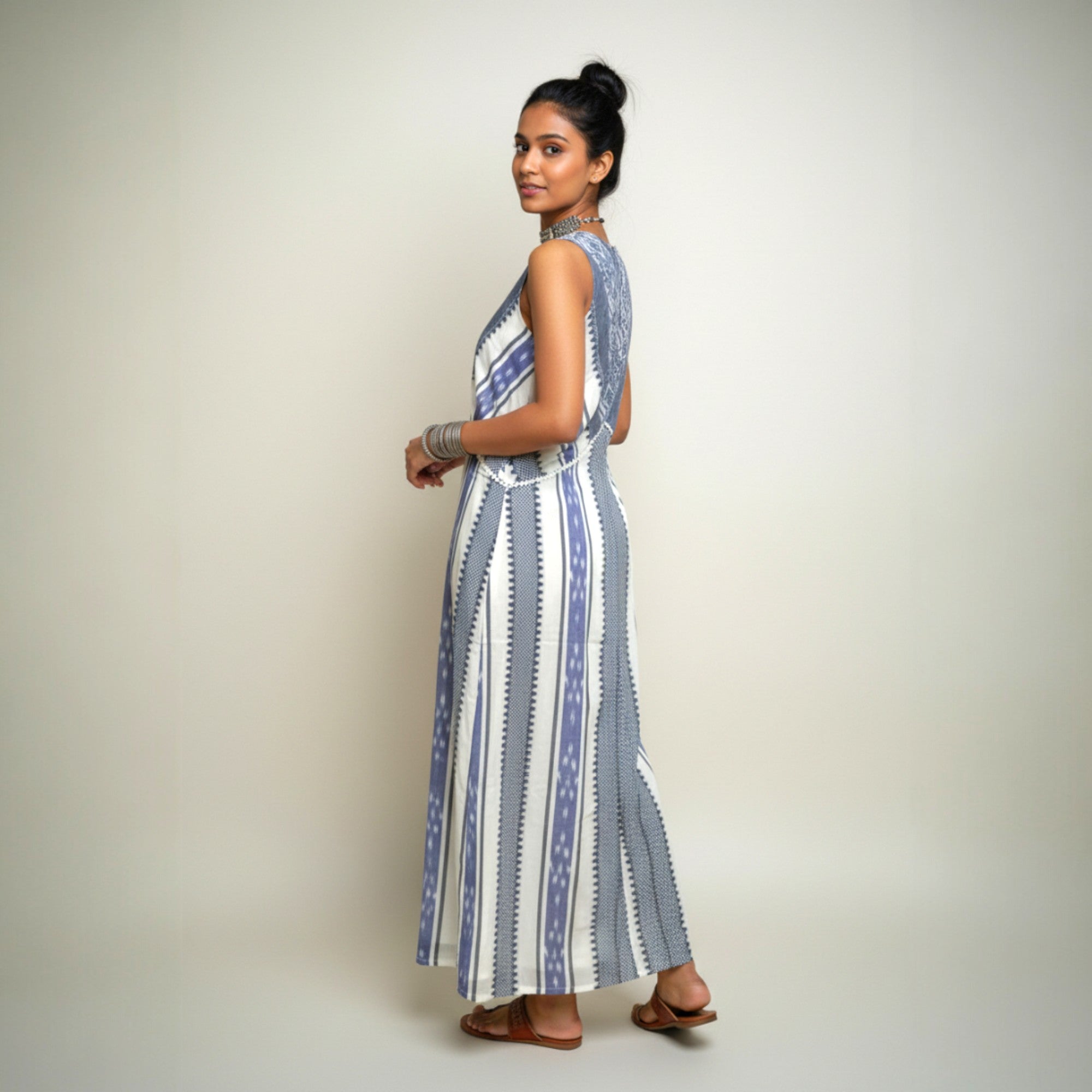 White Blue Cotton Dress