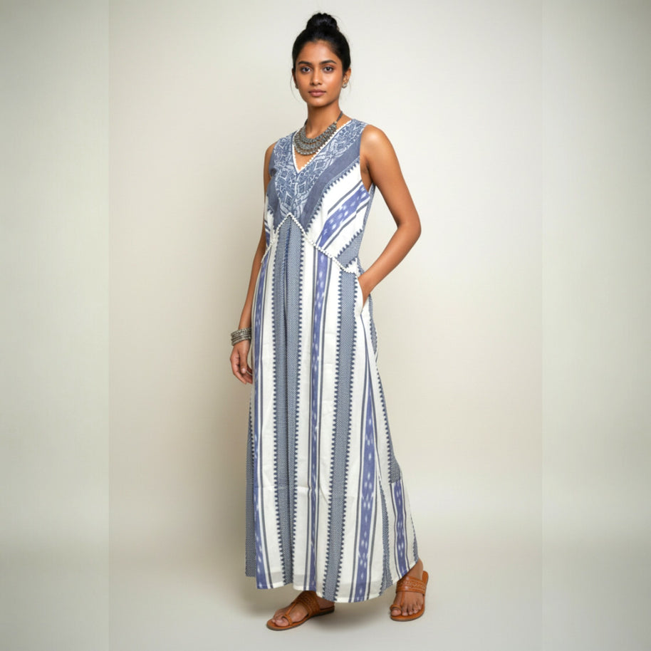White Blue Cotton Dress