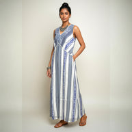 White Blue Cotton Dress