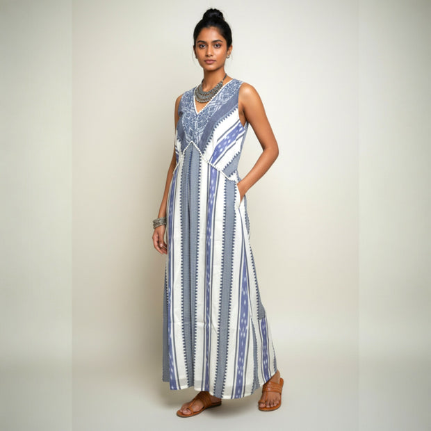 White Blue Cotton Dress