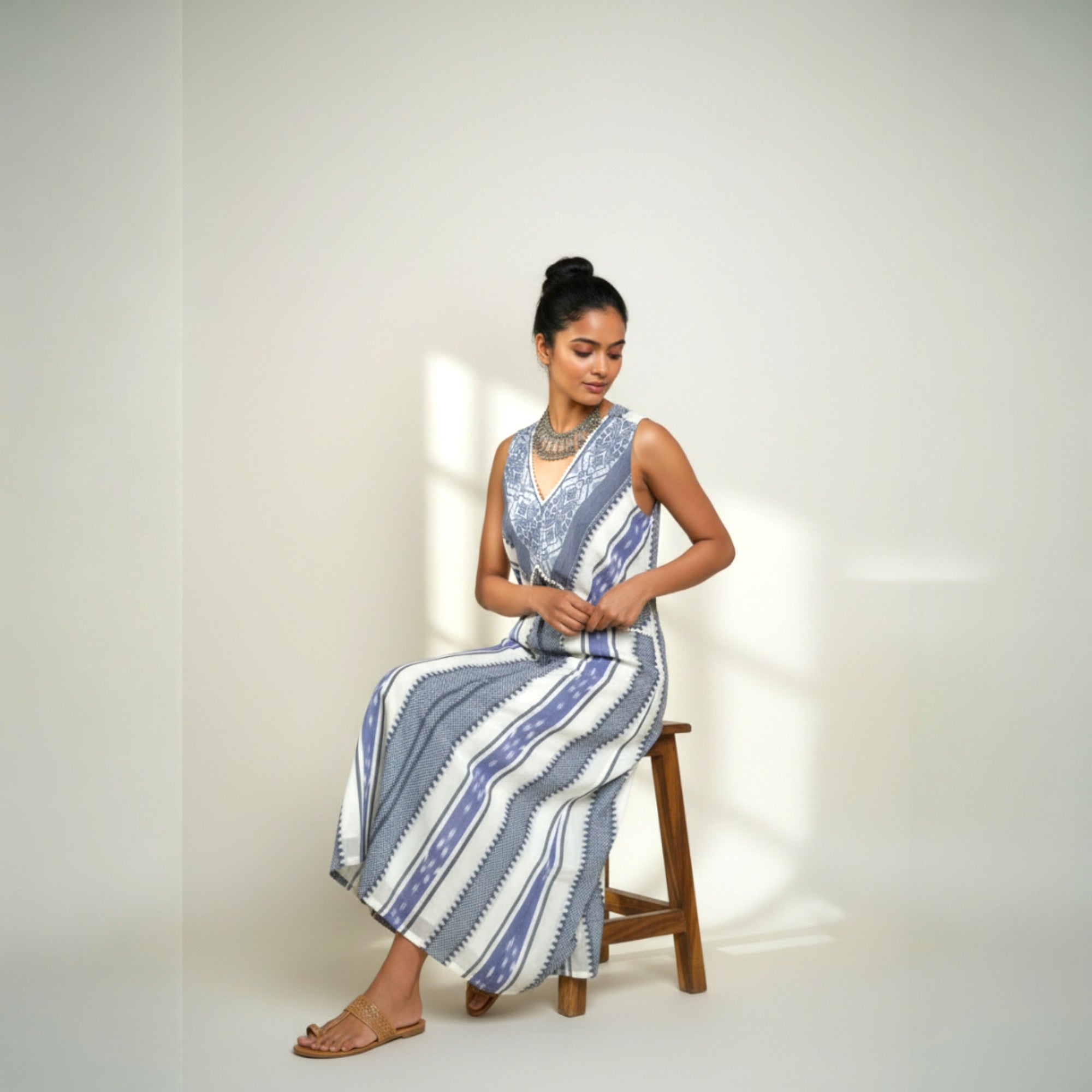 White Blue Cotton Dress