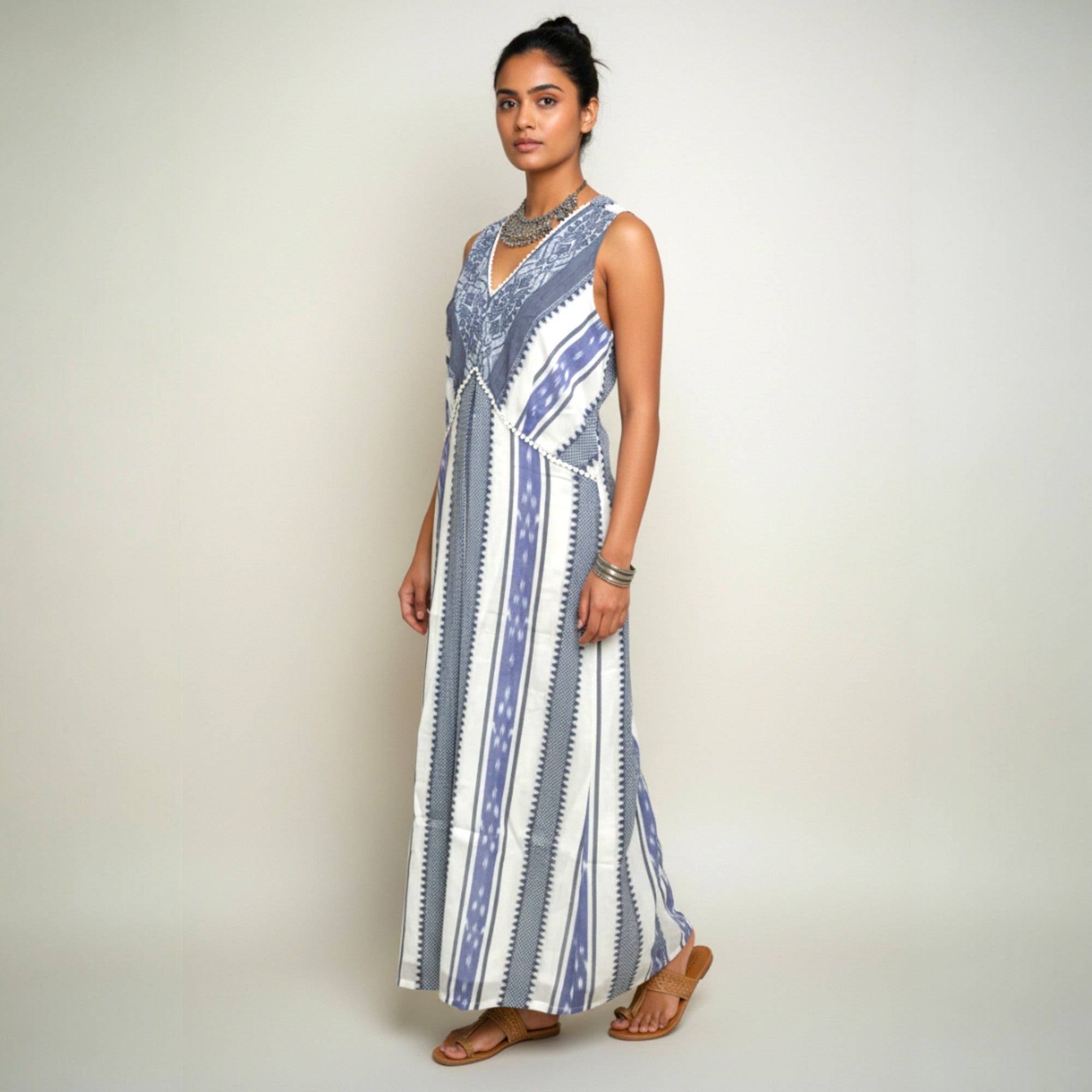 White Blue Cotton Dress