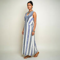 White Blue Cotton Dress