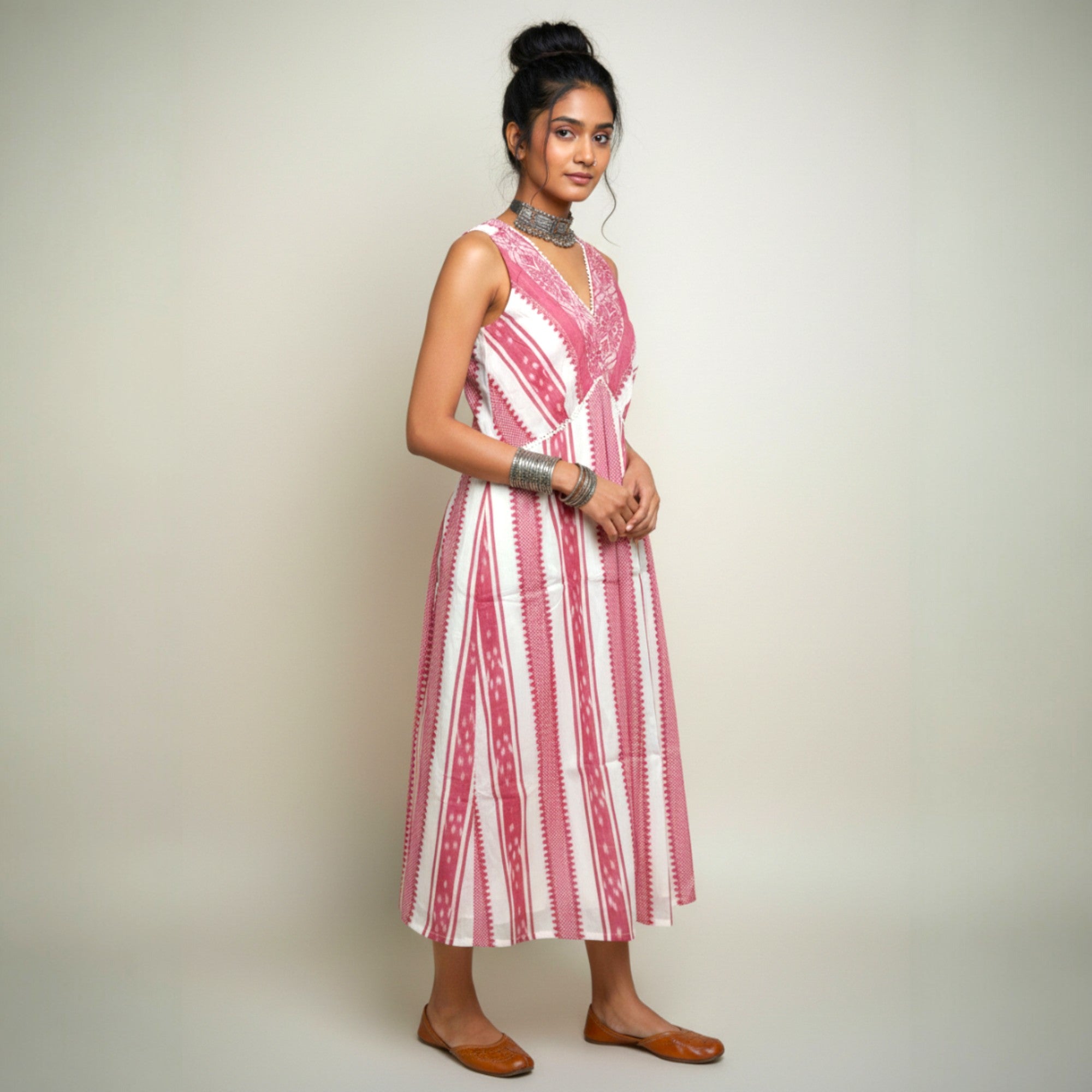 Red Dhonikali Cotton Dress