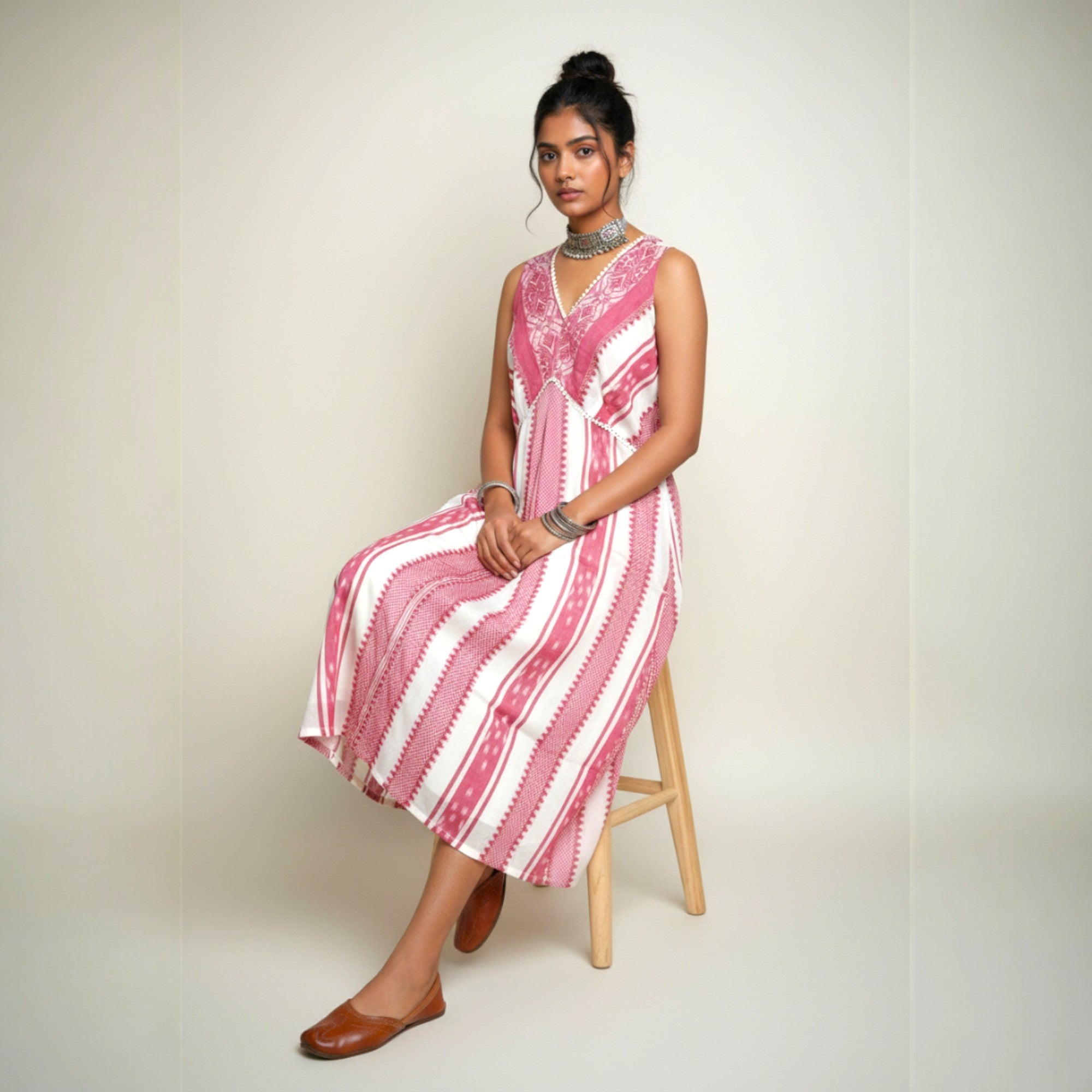 Red Dhonikali Cotton Dress