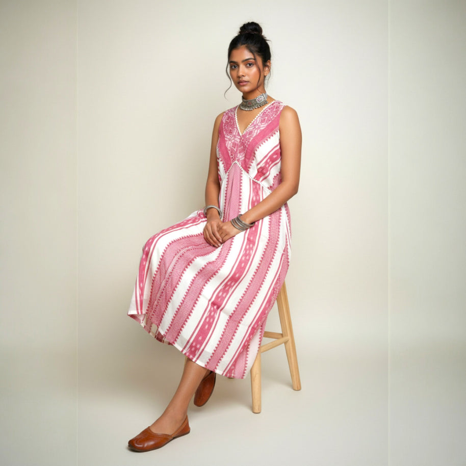 Red Dhonikali Cotton Dress