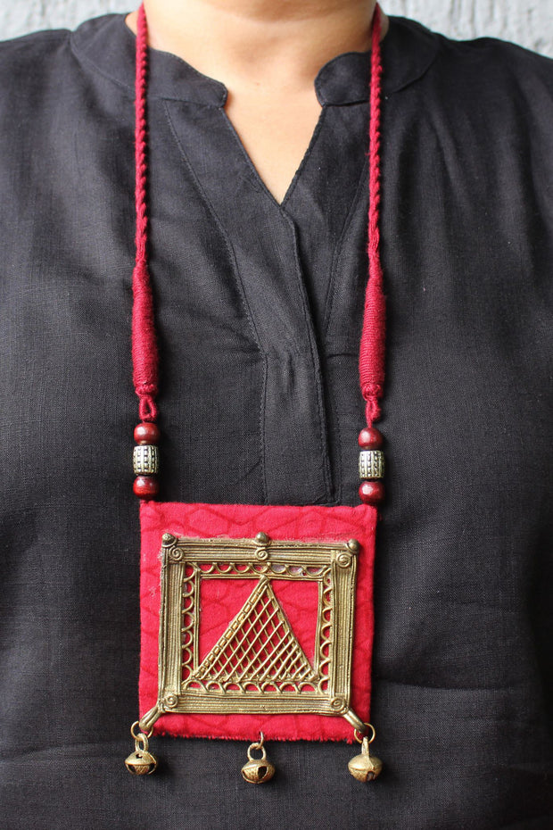 Dhokra (Brass) Designer Necklace on Handblock Print