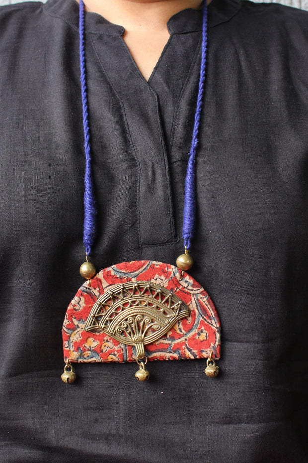 Dhokra (Brass) Designer Necklace on Handblock Print Base
