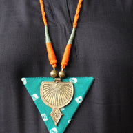 Dhokra (Brass) Designer Necklace on Handblock Print Base