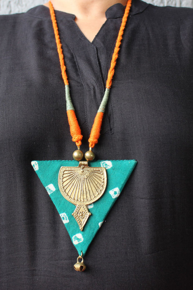 Dhokra (Brass) Designer Necklace on Handblock Print Base