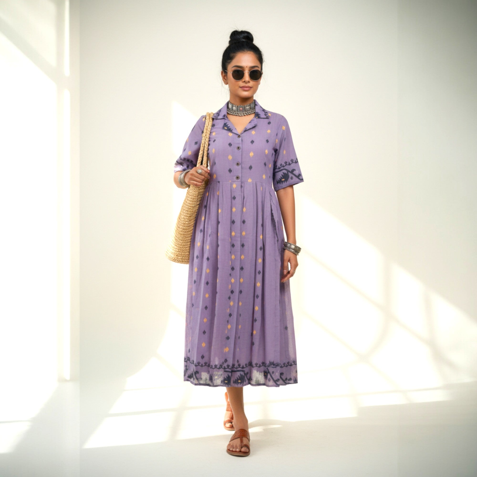 Purple Jamdani Cotton Dress
