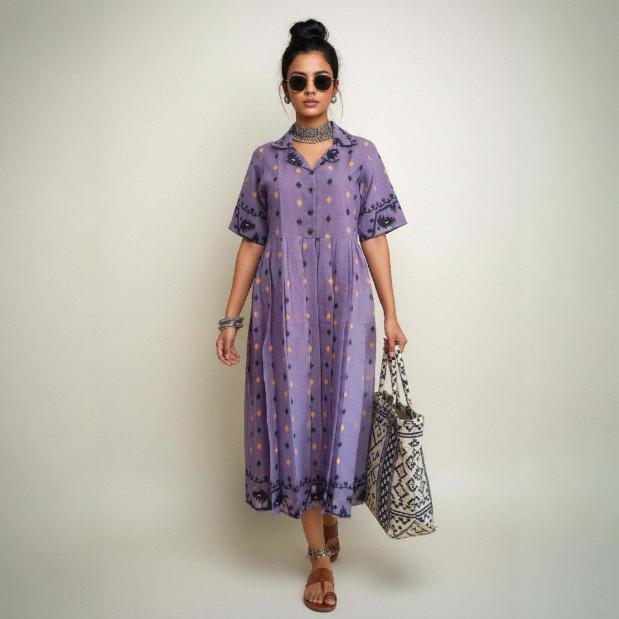 Purple Jamdani Cotton Dress