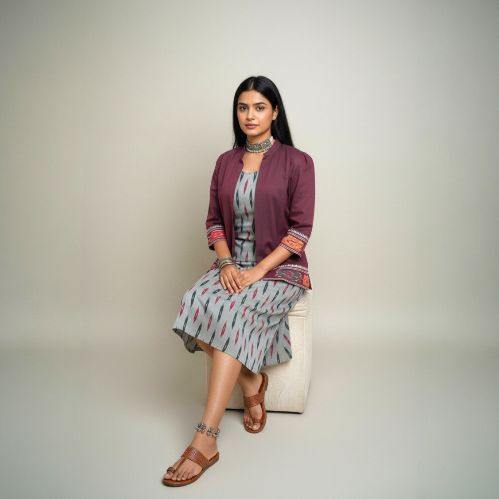 Grey Ikat Jacket Dress