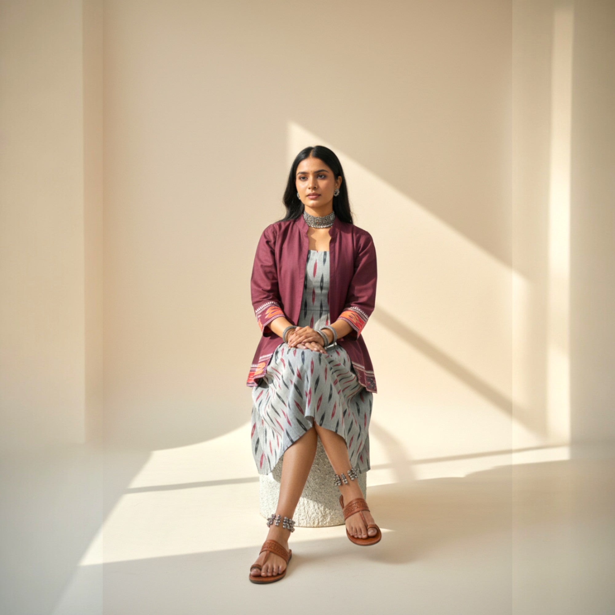 Grey Ikat Jacket Dress