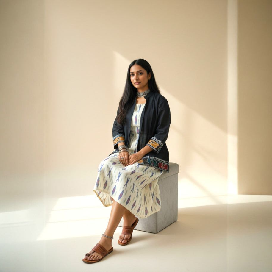 White Ikat Jacket Dress