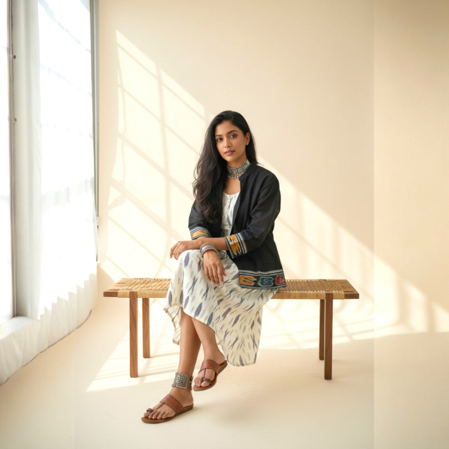 White Ikat Jacket Dress