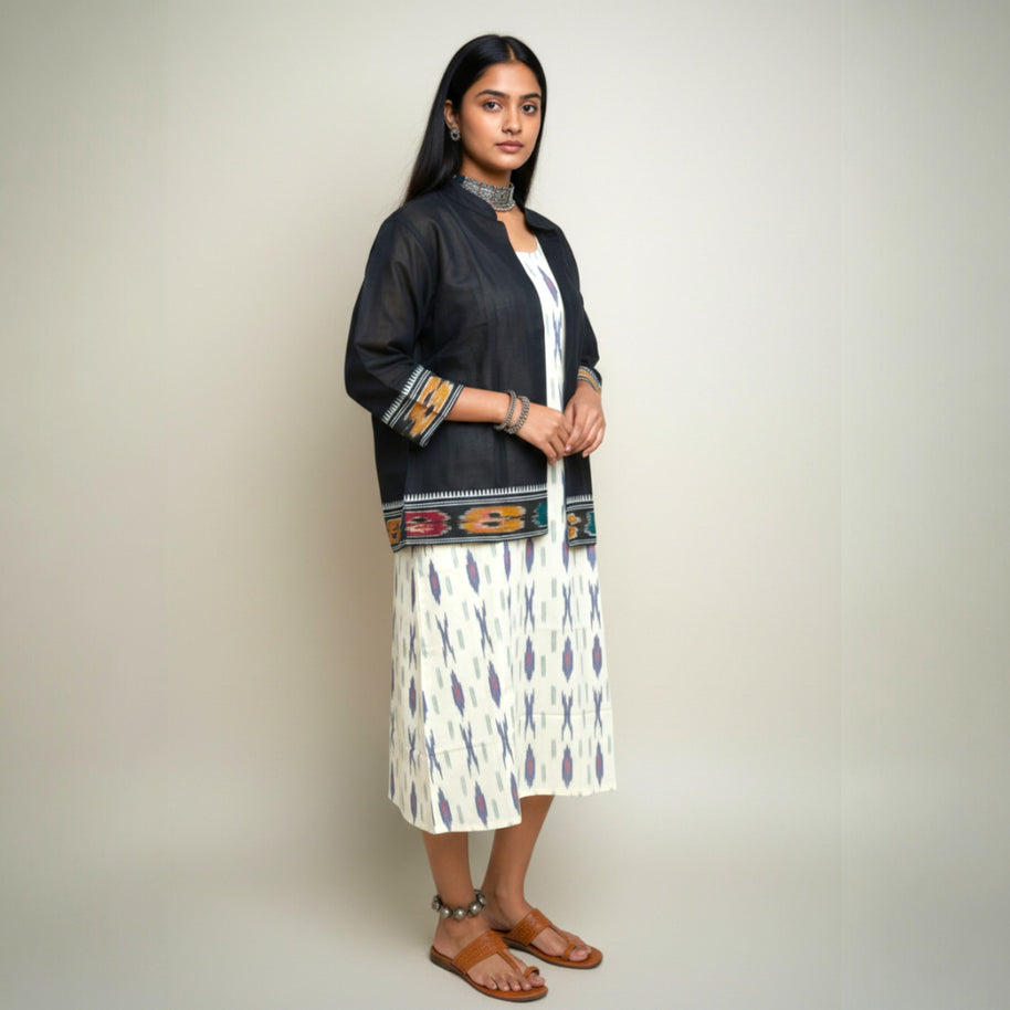 White Ikat Jacket Dress