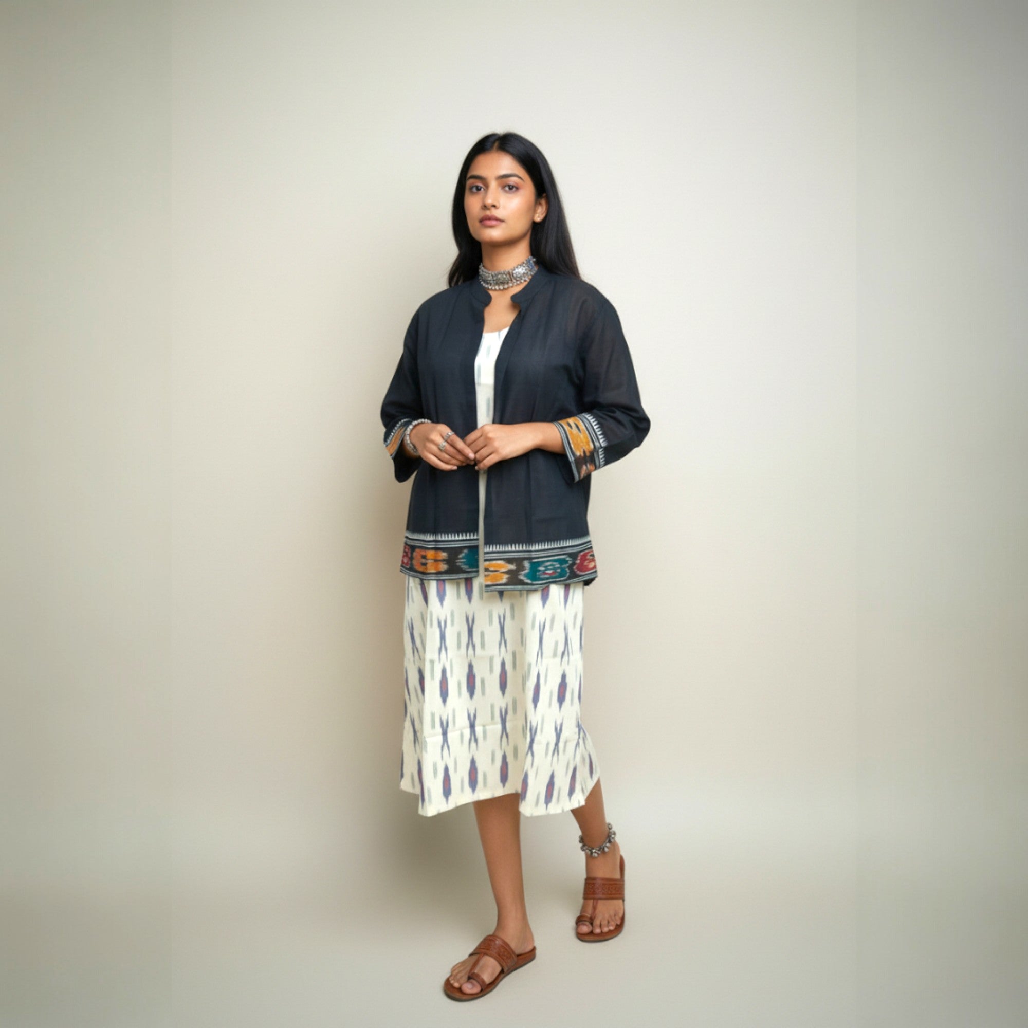 White Ikat Jacket Dress