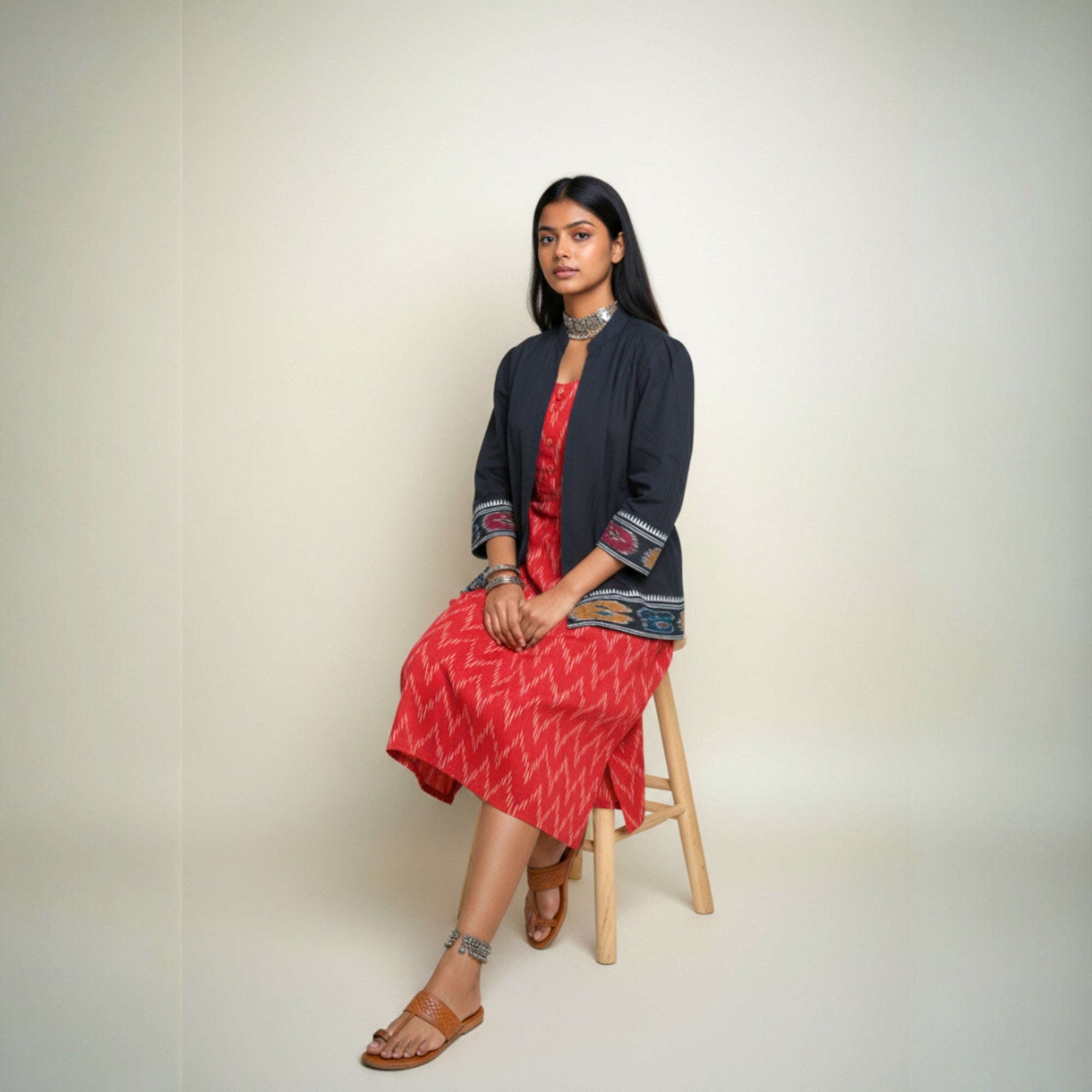 Red Ikat Jacket Dress