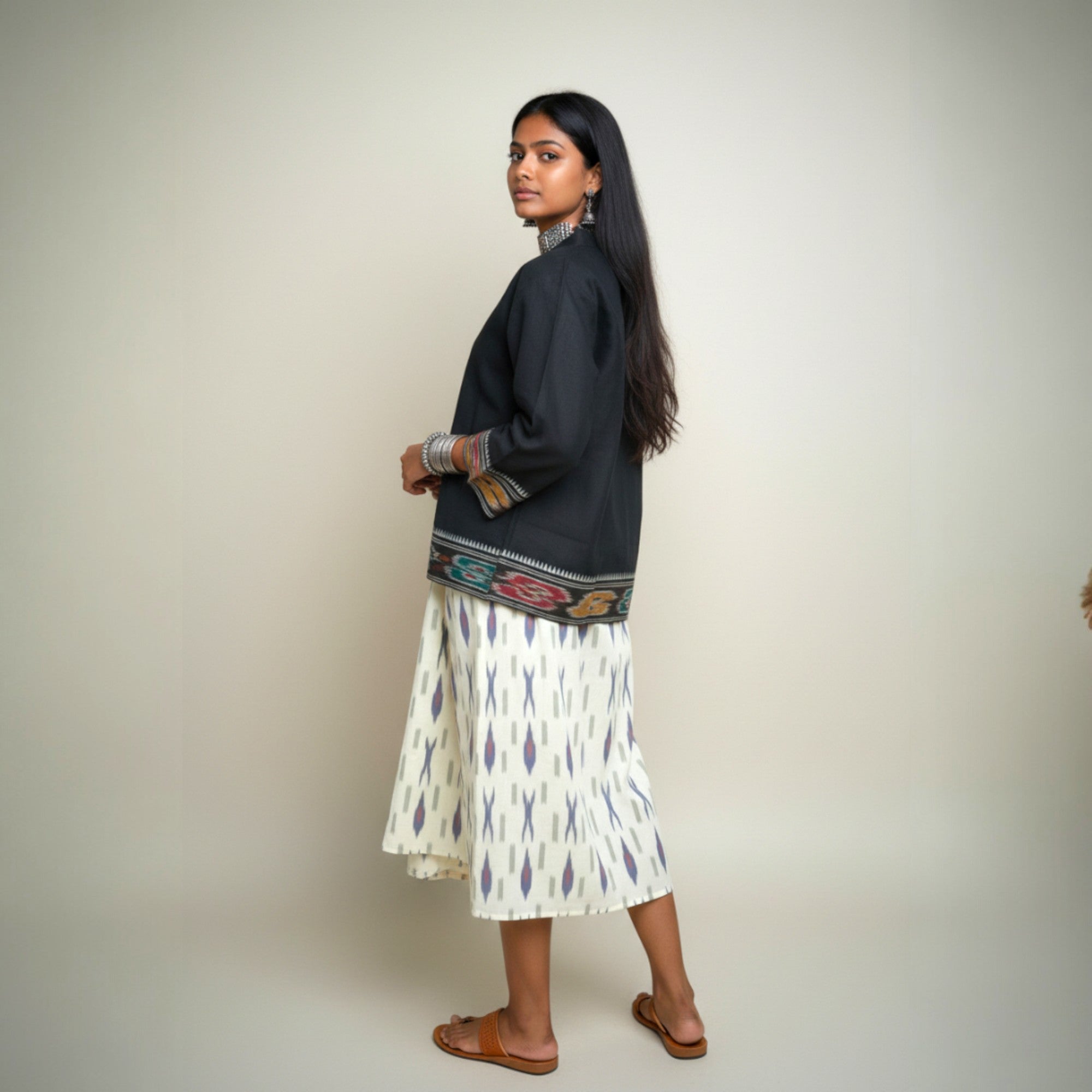 White Ikat Jacket Dress