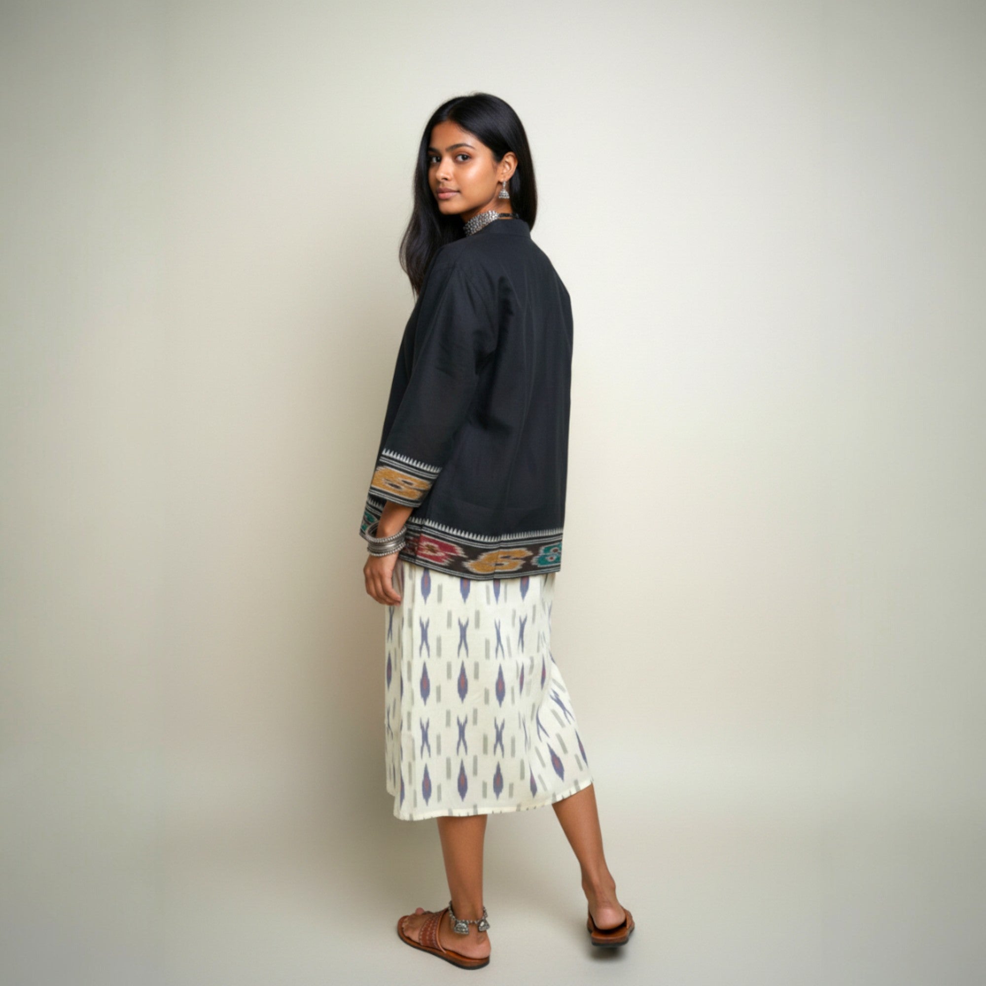 White Ikat Jacket Dress