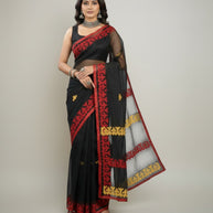 Black Red Stripe Applique Kota Cotton Saree