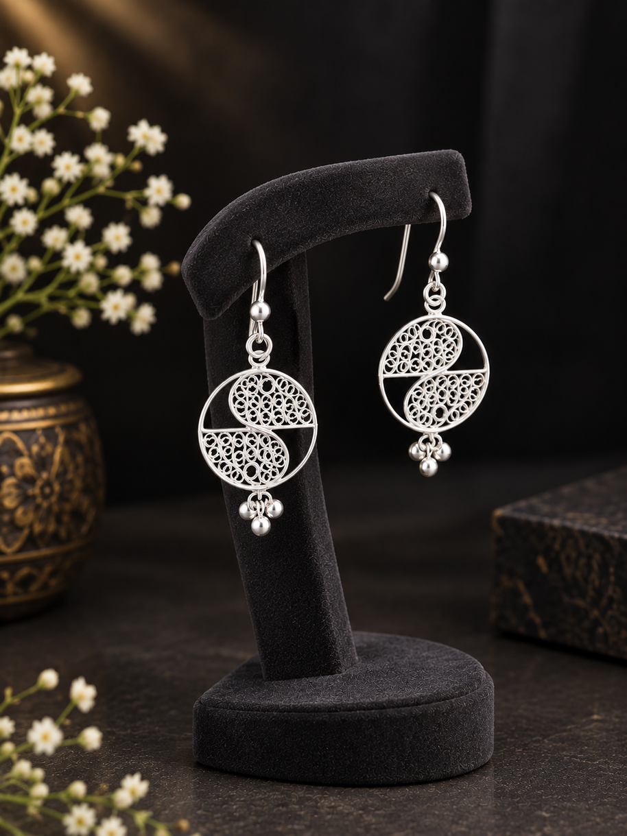 Circle Silver Filigree Earrings
