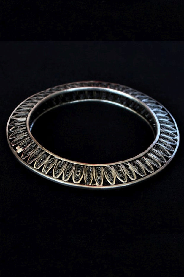 Elegant Silver Oxidised Filigree Bangle