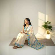 Offwhite Green Floral Silk Saree