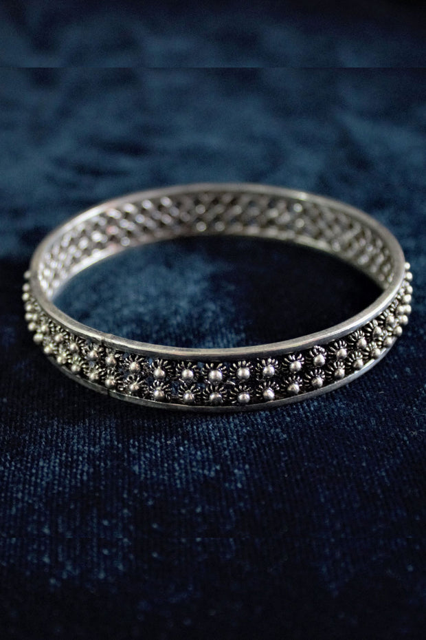Floret Duo line Silver Filigree Oxidised Bangle