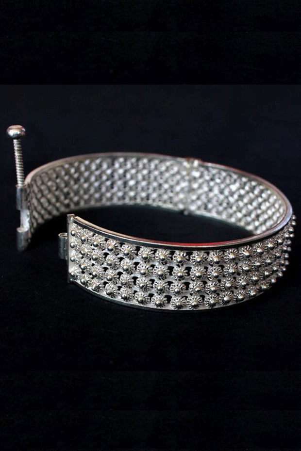 Floret Four Line Silver Filigree Bracelet