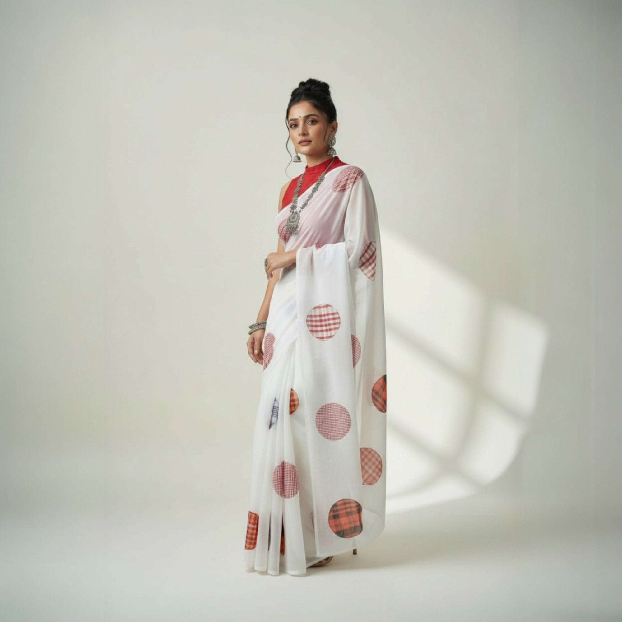 White Applique Cotton Saree