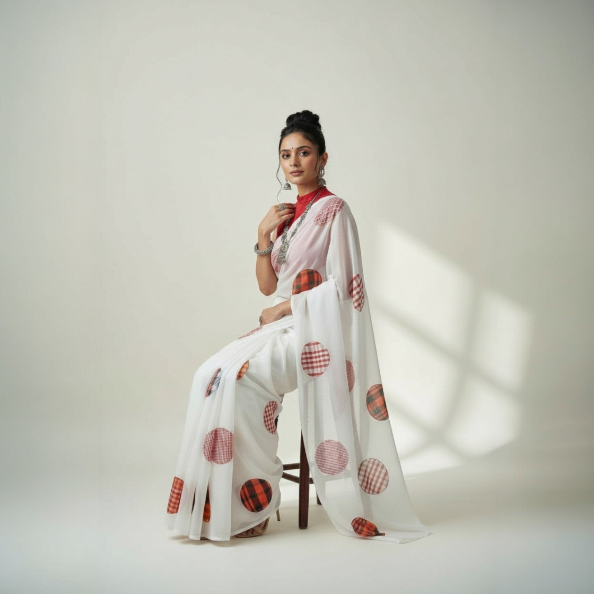 White Applique Cotton Saree