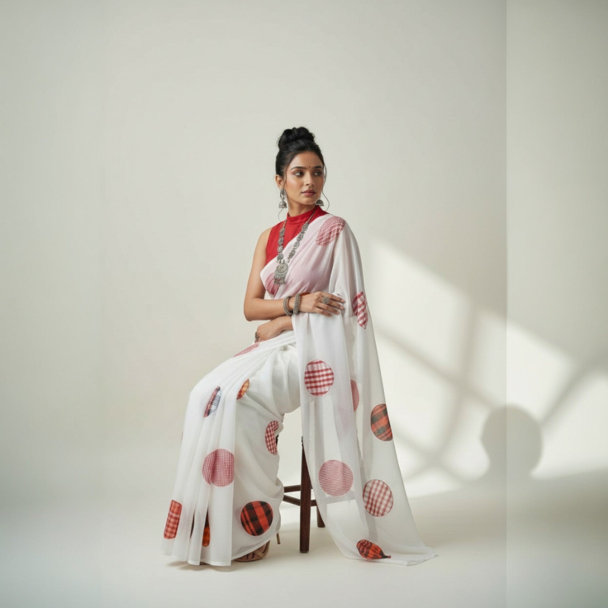 White Applique Cotton Saree