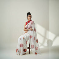 White Applique Cotton Saree