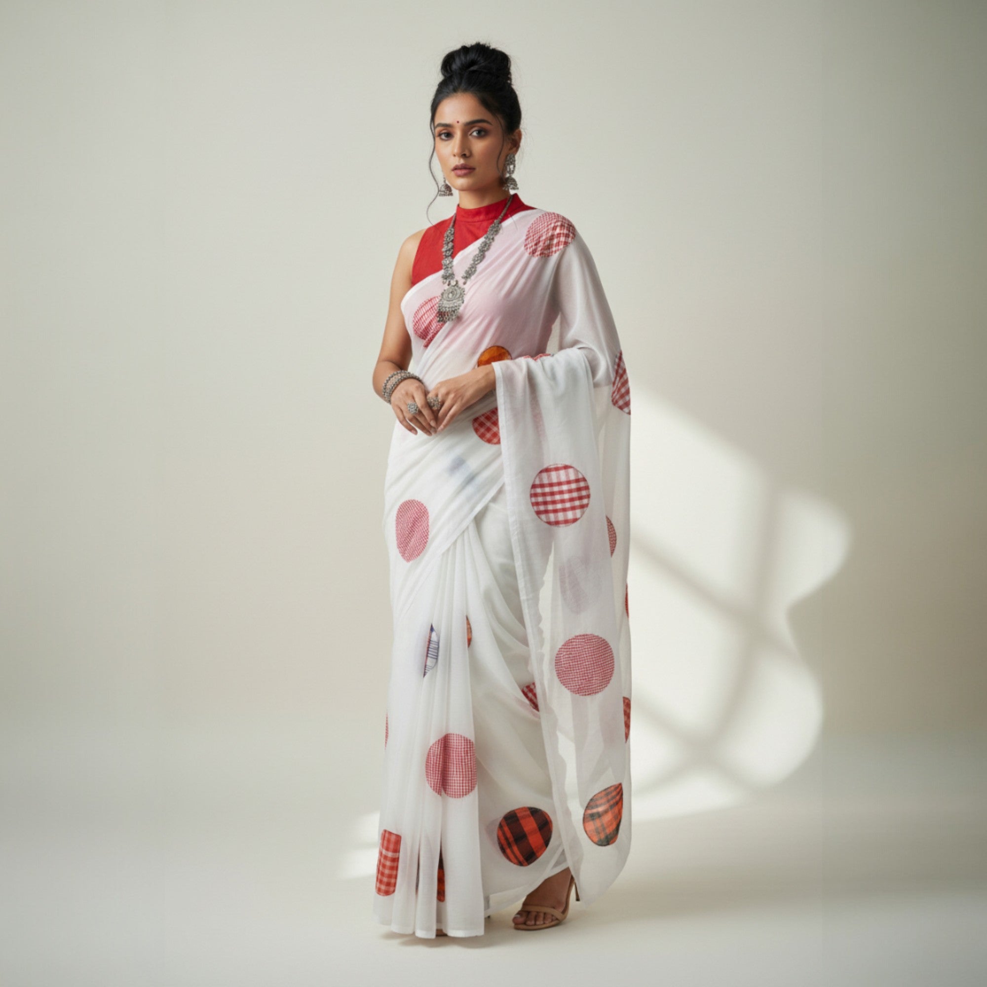 White Applique Cotton Saree