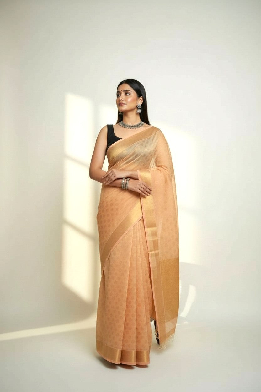 Dark Peach Buti Silk Saree