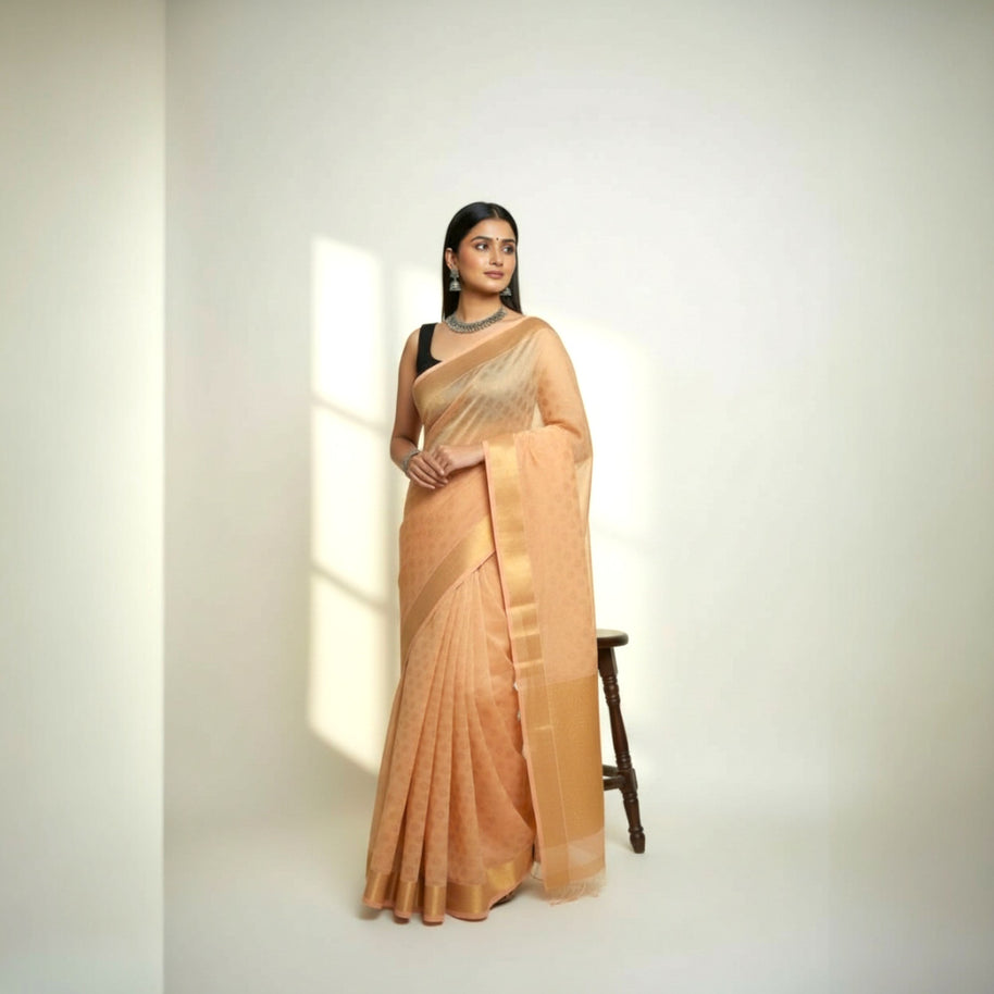 Dark Peach Buti Silk Saree