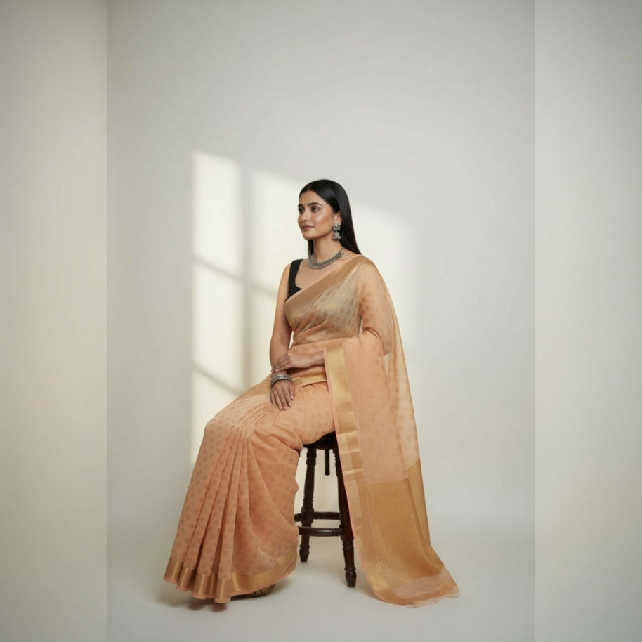 Dark Peach Buti Silk Saree