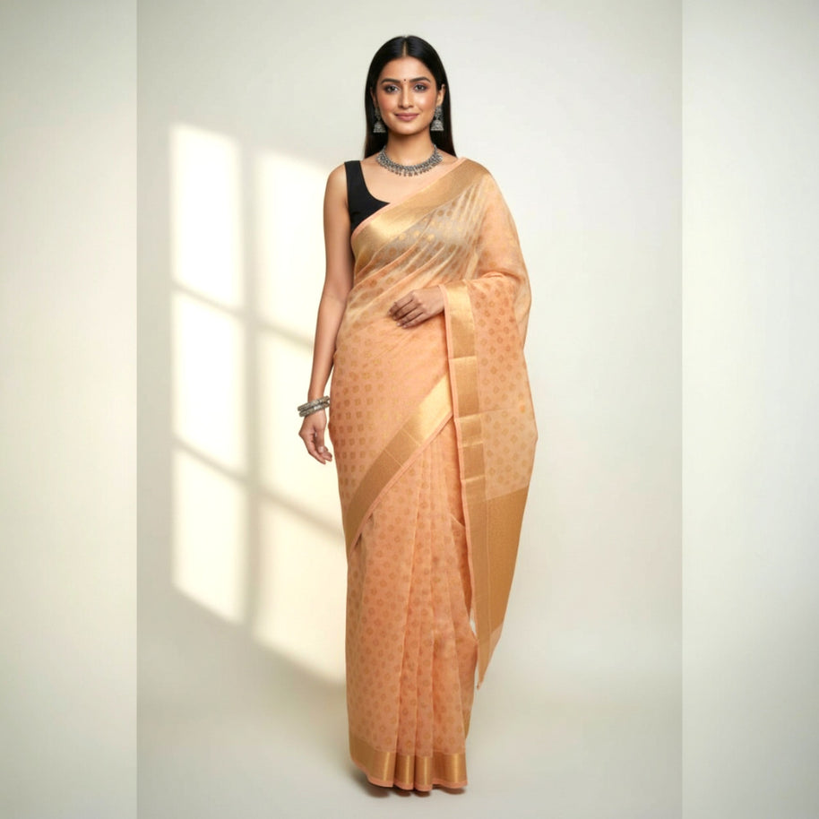 Dark Peach Buti Silk Saree